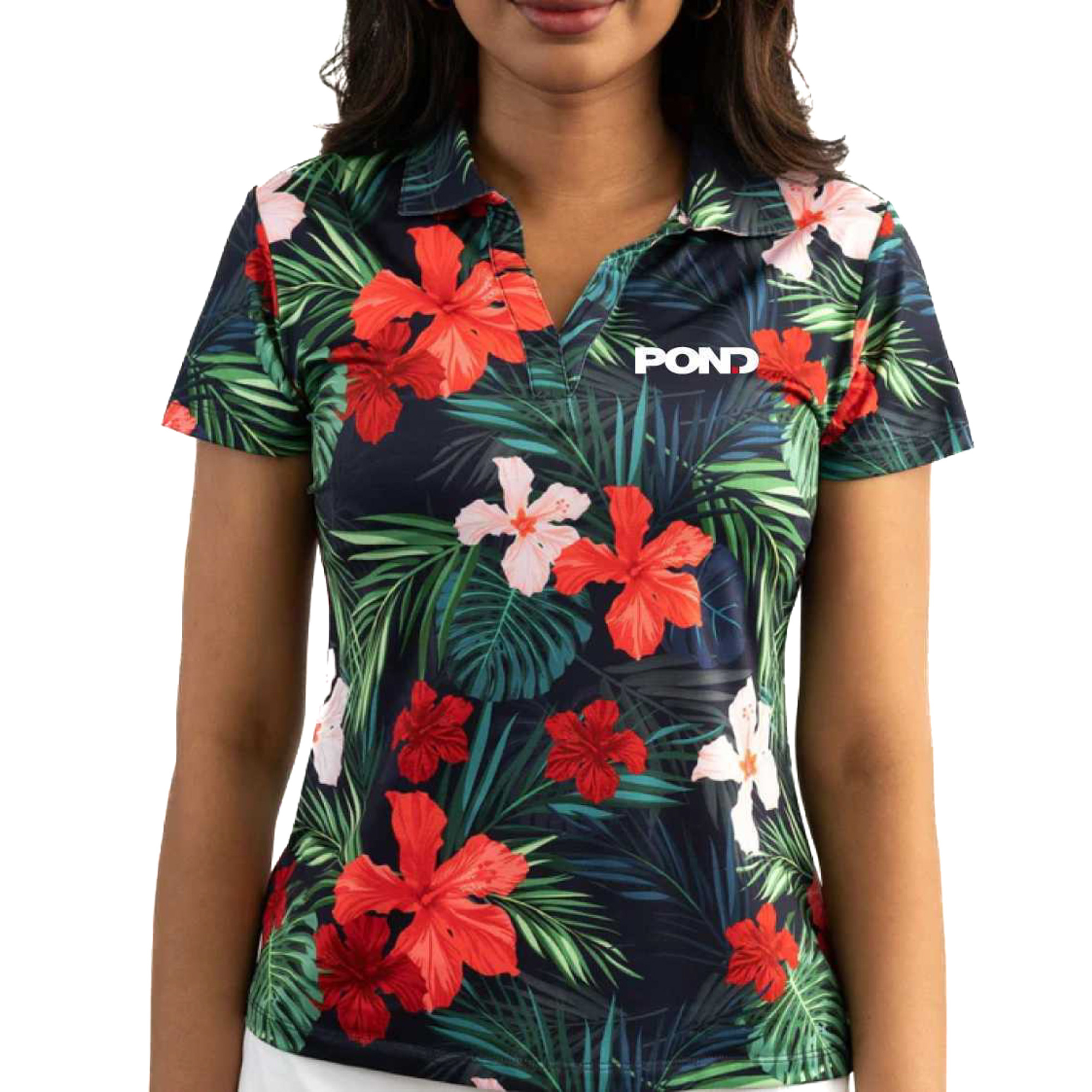 Jungle Hibiscus Hawaiian Yatta Women's Golf Polo