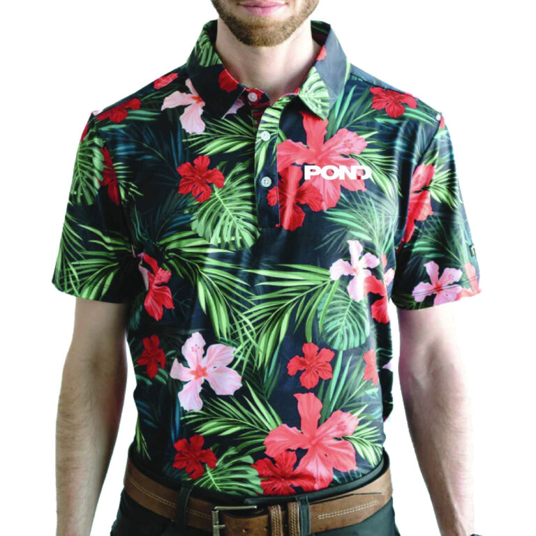 Jungle Hibiscus Hawaiian Yatta Men's Golf Polo